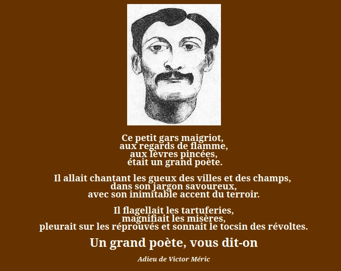 copie d'écran d'un portrait de Couté, avec copie de l'adieu de Victor Méric à Couté
