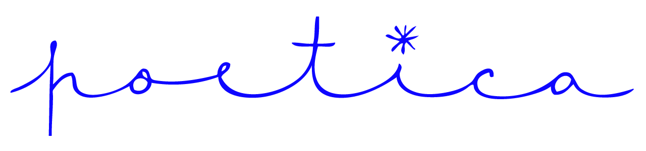 logo du site poetica, le mot en graphisme manuel bleu mauve sur fond blanc