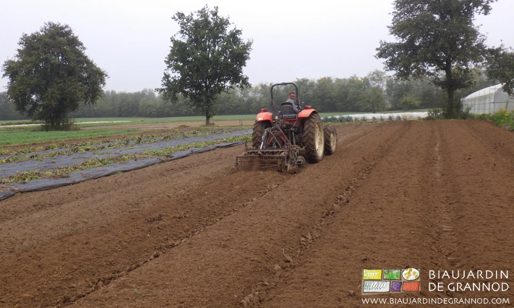 photo de la préparation automnale des planches avec le vibroplanche auto construit