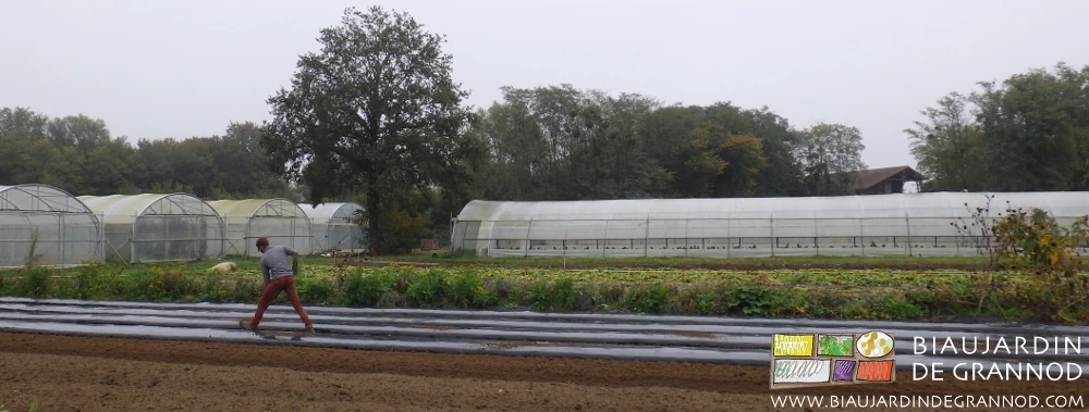 photo de Matthieu armé d'une pelle pour lester les films contre le vent