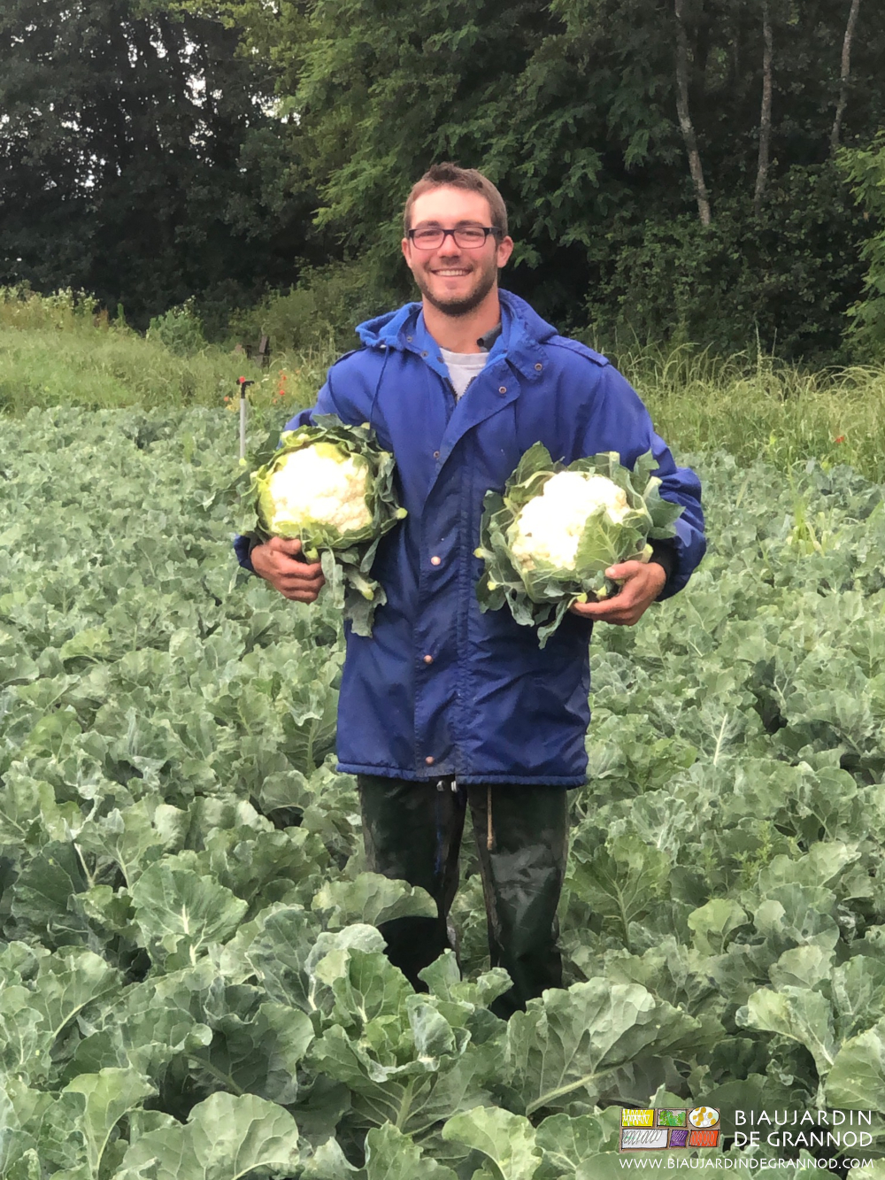 Photo du sourire de Matthieu récoltant du chou fleur