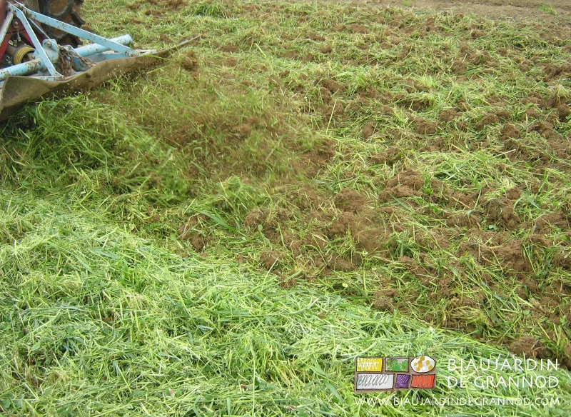 photo de déchaumage au rotovator le capot relevé laissant de belles mottes aérées