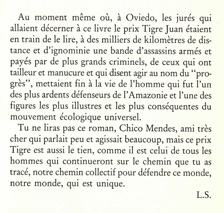 préface d'hoimmage à Chico Mendès, écologiste assassiné avant parution du livre