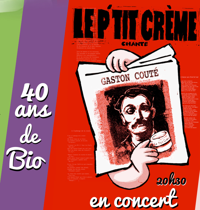affiche des 40 ans de Bio des Biaux avec logo du P'tit Crème