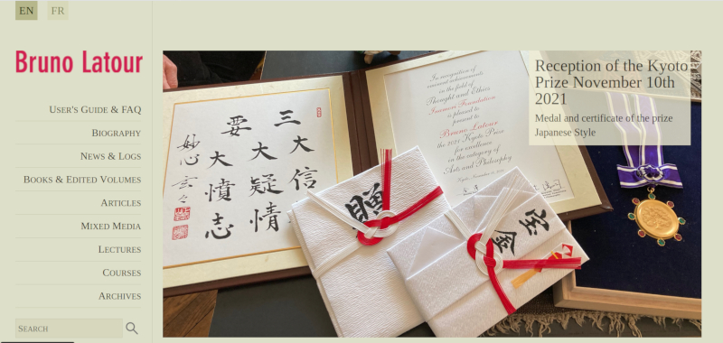 page d'accueil du site de Bruno Latour
