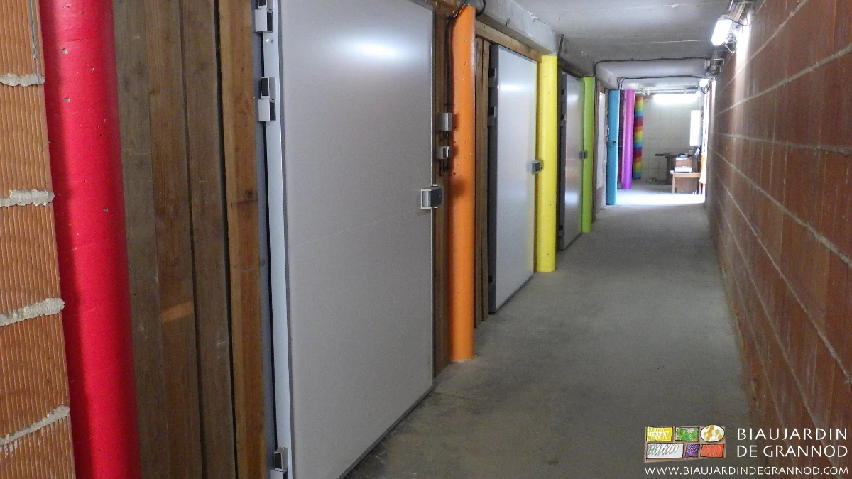 photo du couloir agrémenté de couleurs flashy desservant les locaux de stoickage