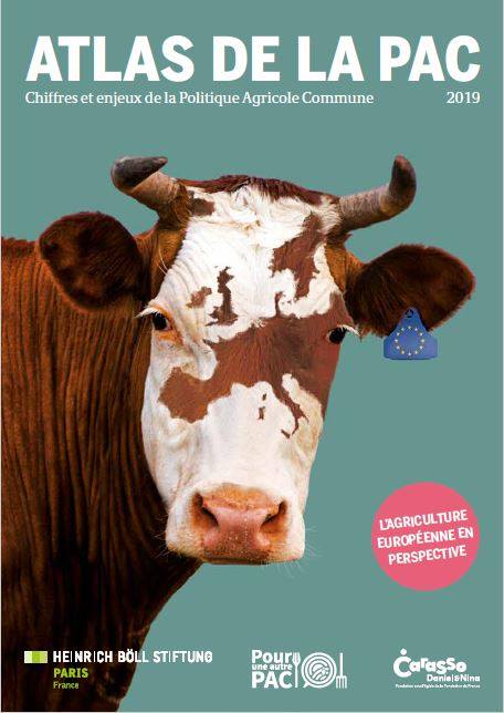 dessin de l'atlas de la PAC, une vache tachée de brun en forme d'Union Européenne