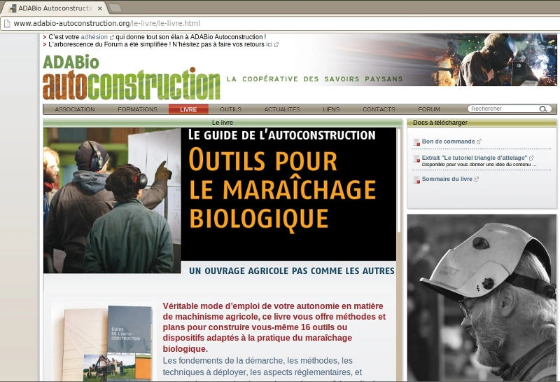 page accueil du site Adabio Auto-Construction à l'époque où la tête du Biau Jardinier Canal Historique y était diffusée
