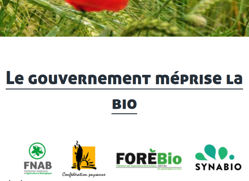page accueil de la FNAB le gouvernement méprise la Bio