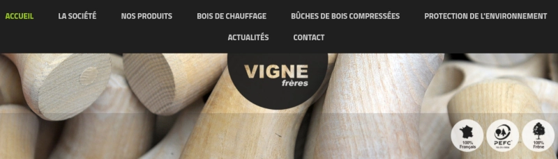 copie d'écran de la page accueil du site des manches Vigné, fabricants