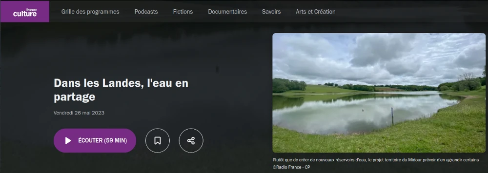copie d'écran du site de France Culture annonçant l'émission "L'eau en partage"