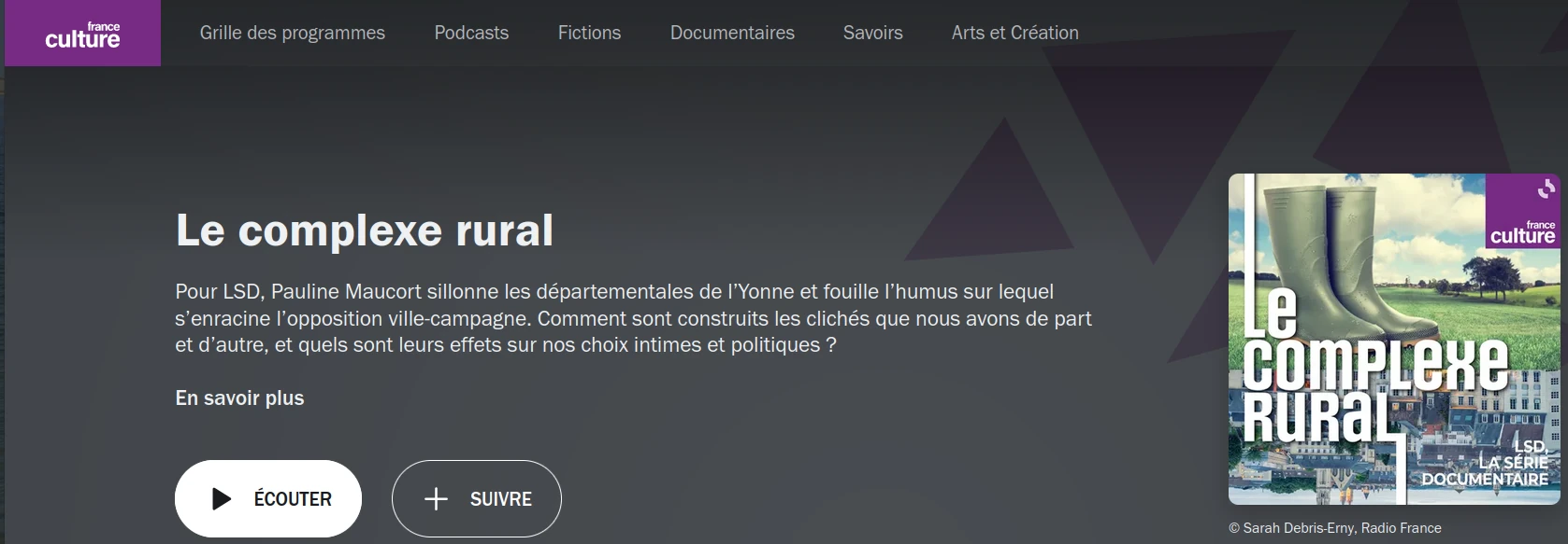 copie d'écran de France culture annonçant la série documentaire