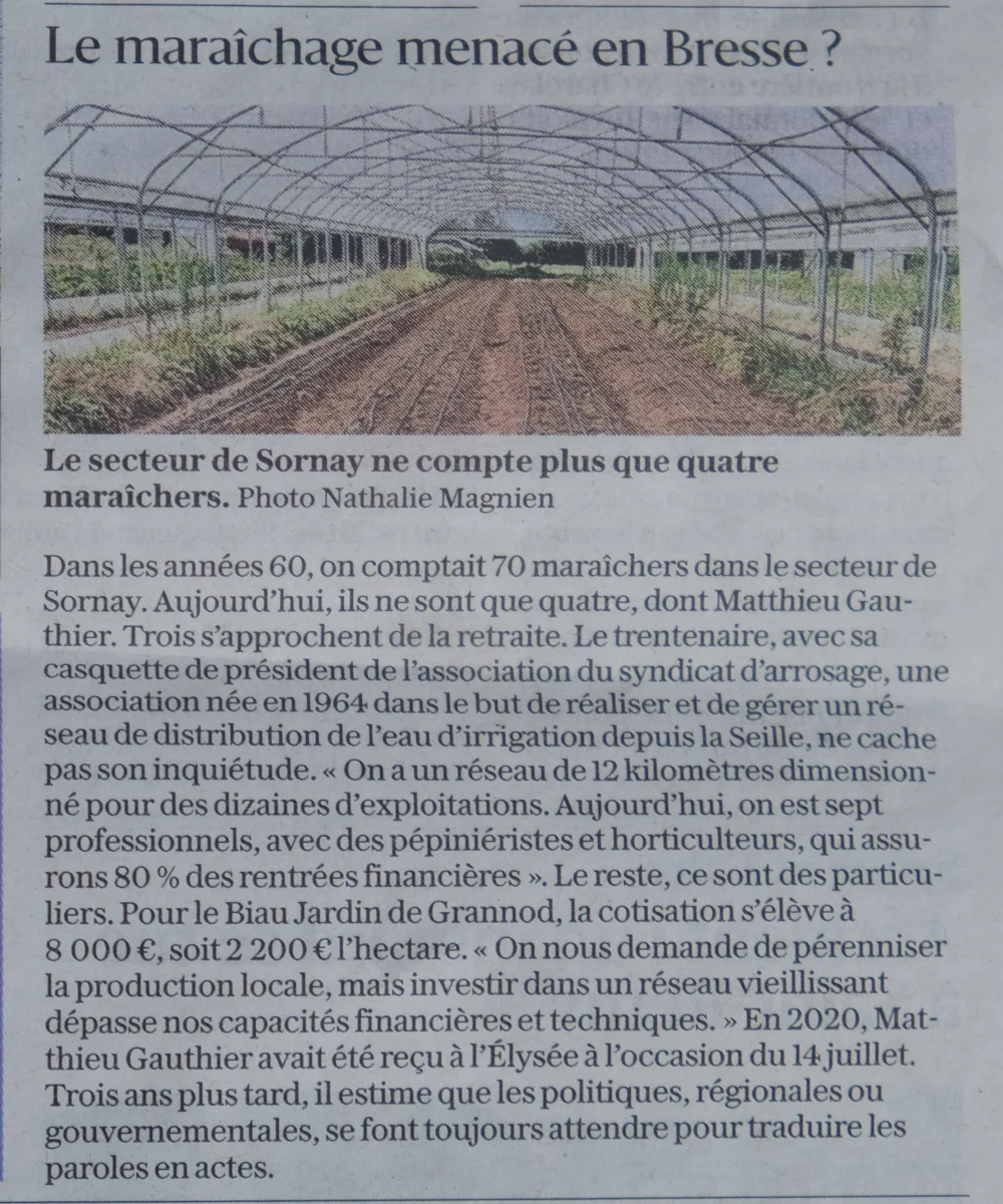 photo d'article du JSL expliquant l'enjeu de l'engagement des collectivités pour le maintien du maraîchage local