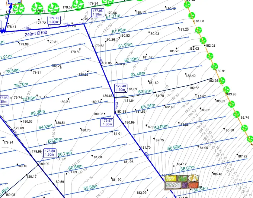 copie d'une partie du plan de drainage sur le relevé topographique de la parcelle