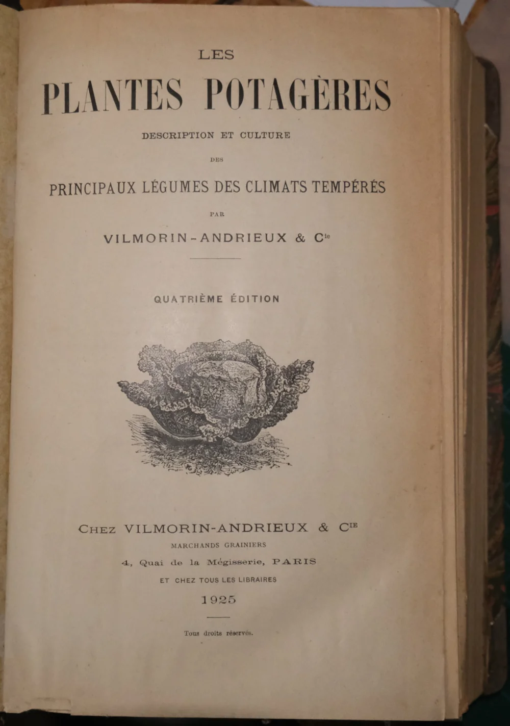 page de la page de garde ornée d'un chou, 'édition 1925 du Vilmorin