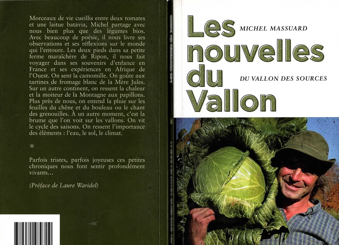 photo de Michel portant un chou beaucoup plus gros que sa tête en couverture de son livre