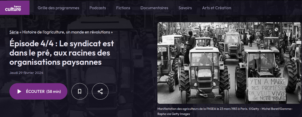 copie écran France Culture le syndicat est dans le pré et bouton vers podcsat