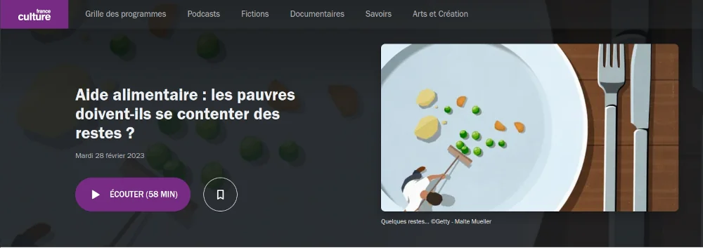 site de l'émission dessin d'un balai poussant 3 petits pois et 2 carottes dans une assiette