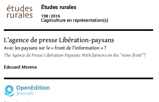 copie d'écran de l'étude dans Etudes Rurales avec lien vers Open éditions