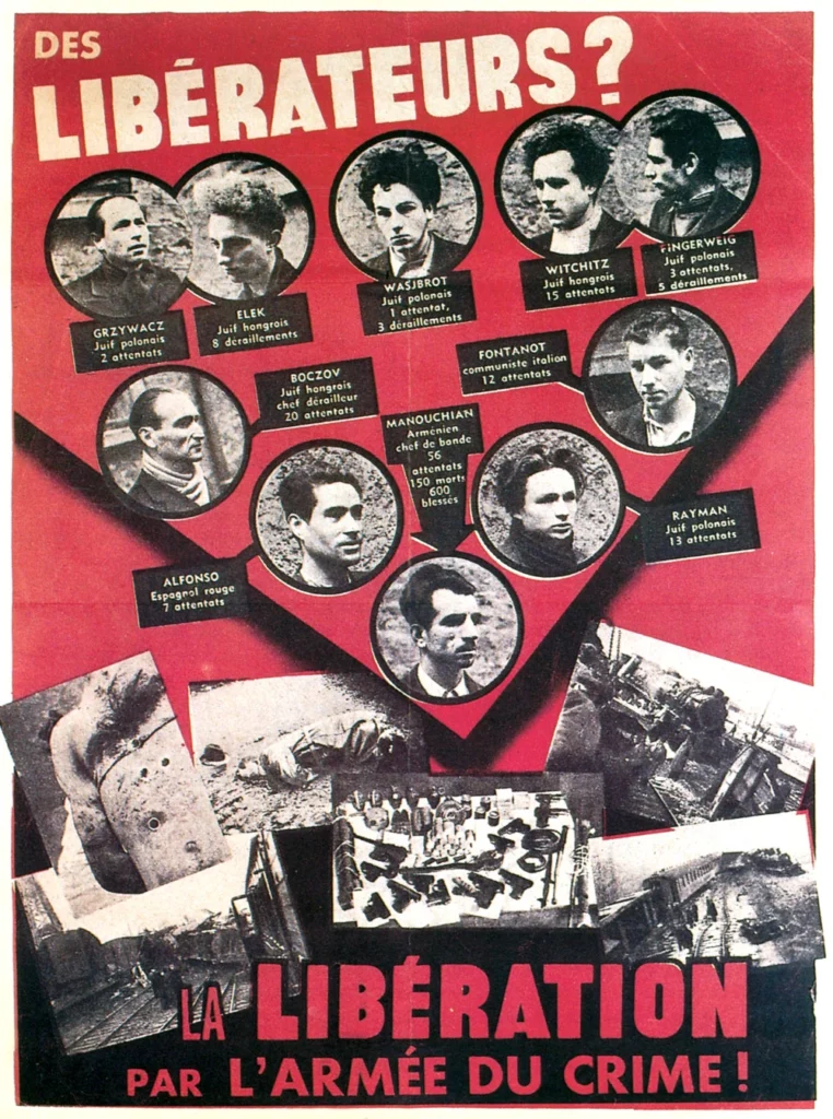 l'affiche rouge annonçant l'exécution des résistants internationalistes
