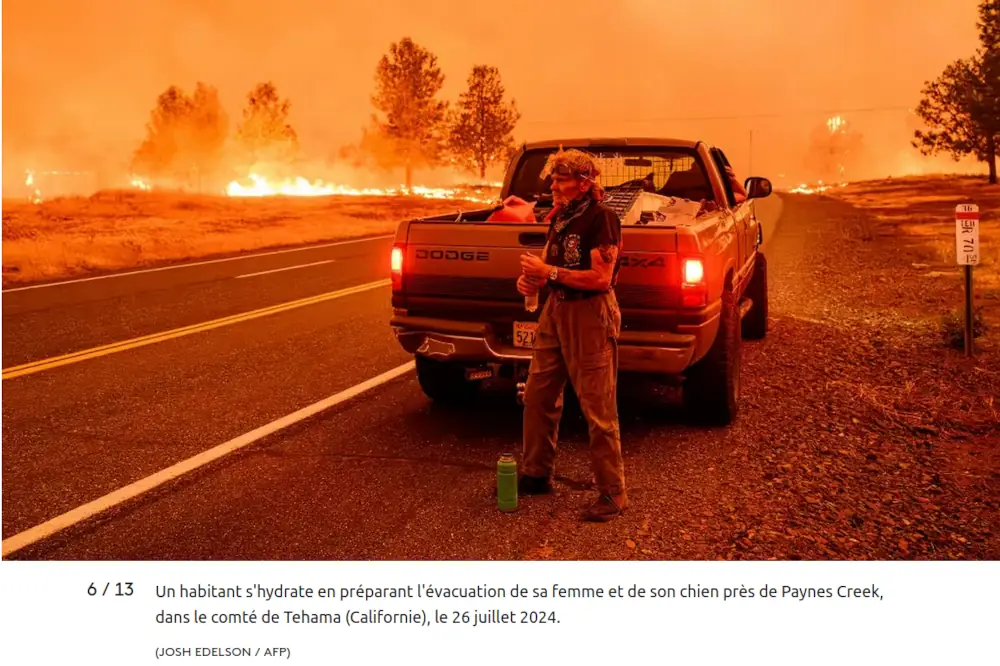 copie d'écran incendies en Californie habitant préparant son évacuation