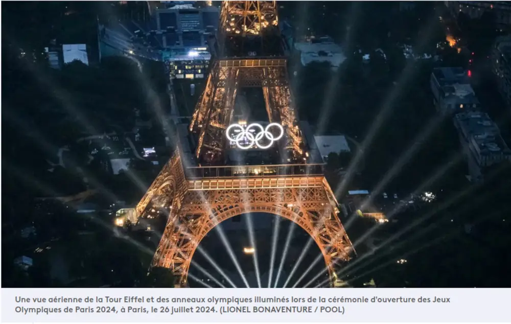 copie d'écran Paris jeux olympiques 2024 tour Eiffel illuminée et anneaux olympiques