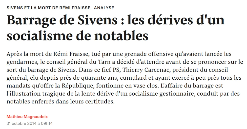 copie d'écran Mediapart les dérives d'un socialisme de notables