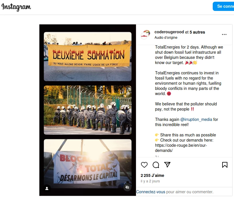 copie d'écran banderole 2ème sommation ou nous allons devoir faire usage de la force