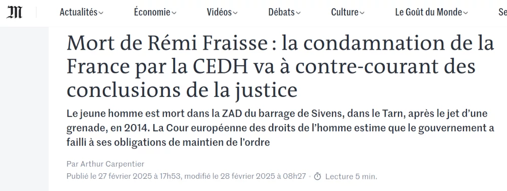 titre journal Le Monde la condamnation de la CEDH va à l'encontre des décisions de la justice française