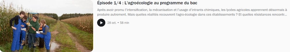 Émission 1 agroécologie au programme du bac, copie d'écran jeunes en observation avec le formateur