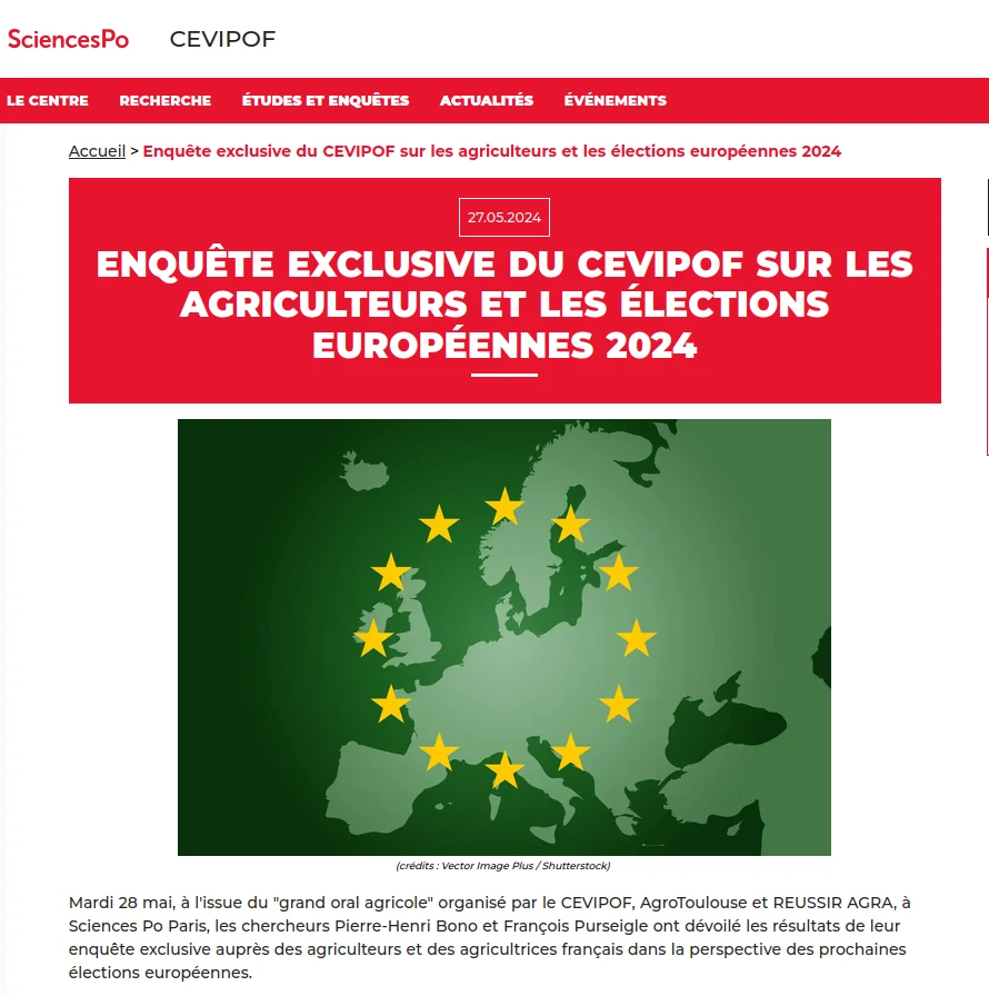 copie d'écran carte d'Europe verte et les étoiles annonce de l'étude électorale