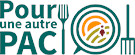 logo du collectif pour une autre PAC fourche et fourchette entourant une assiette avec paysage