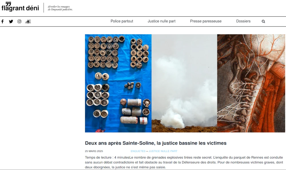 capture d'écran site Flagrant Déni des grenades explosives