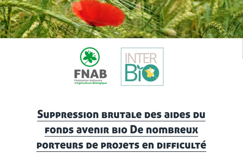 copie d'écran suppression des aides du fond avenir bio