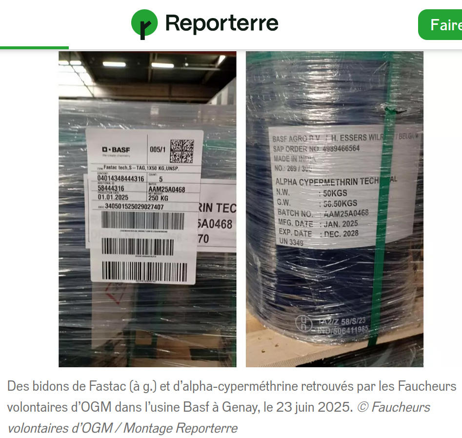 photo des futs découverts par l'action des faucheuses et Faucheurs volontaires à Genay Rhone