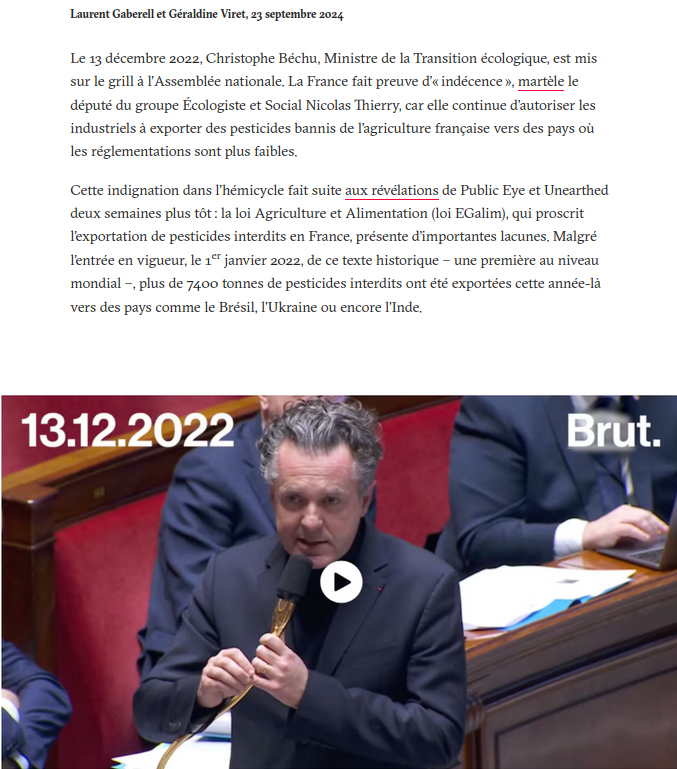 copie d'écran du chapo de l'article Public Eye reprenant l'histoire depuis 2022