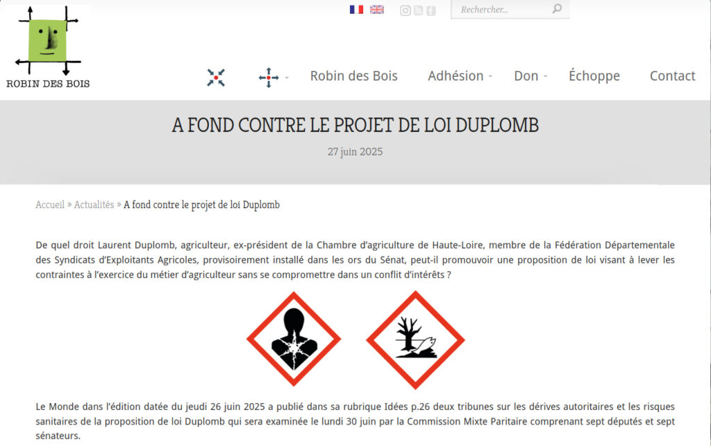 copie d'écran du site Robin des Bois point org