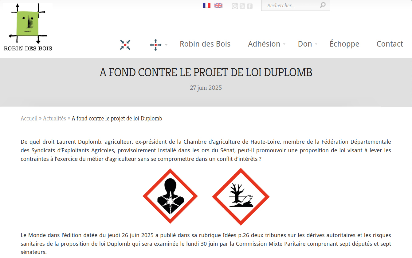 copie d'écran du site Robin des Bois point org