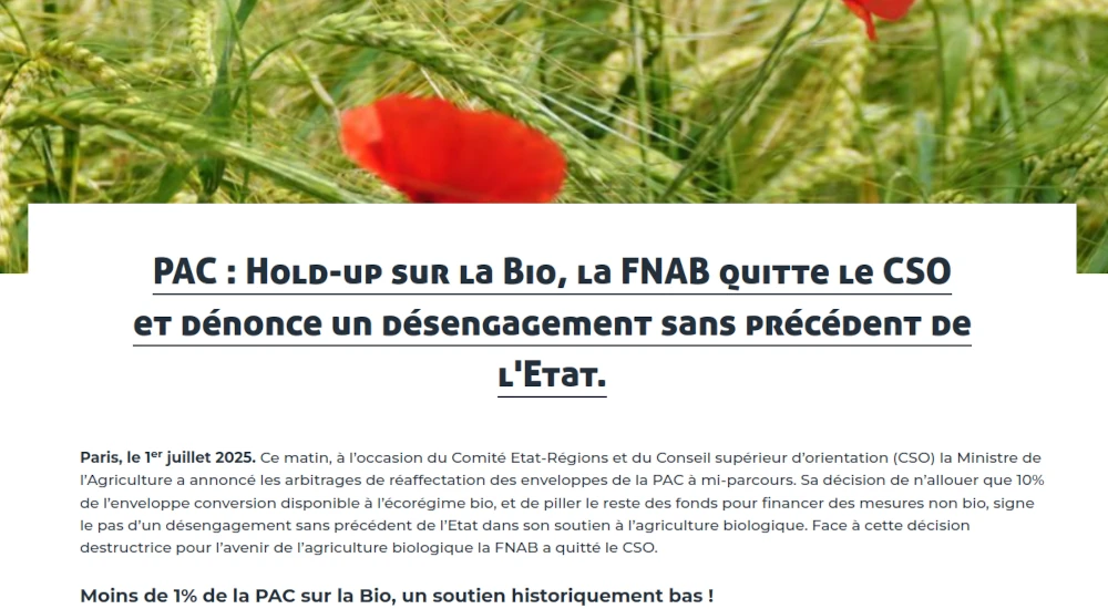 chapo du CP la fnab dénonce le hold up des aides à la Bio