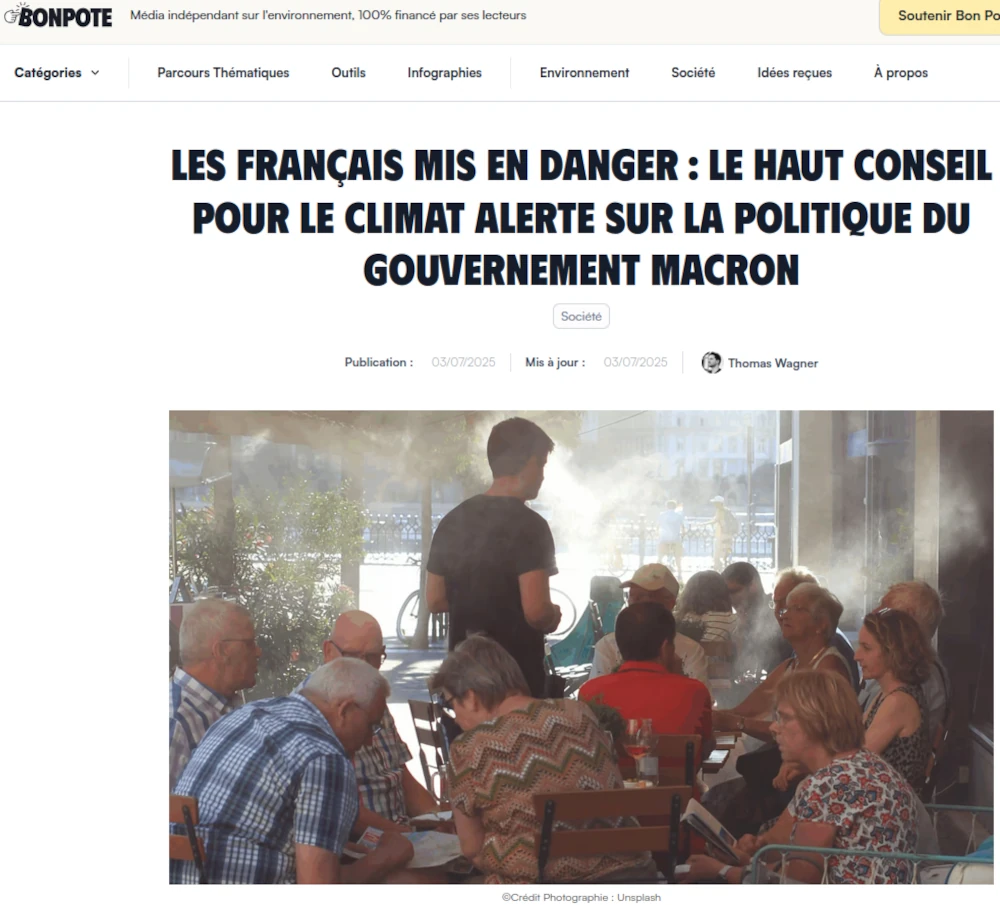 copie d'écran du site Bon Pote le haut conseil climat alerte : français
