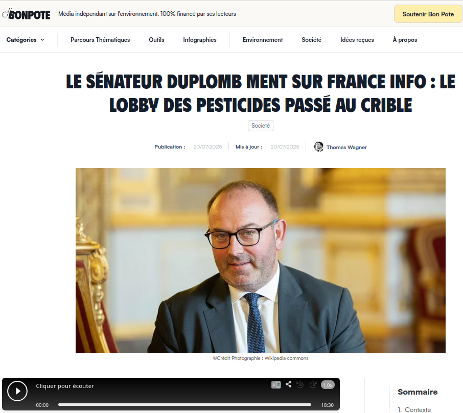 copie d'écran site Bon Pote photo du sénateur Duplomb