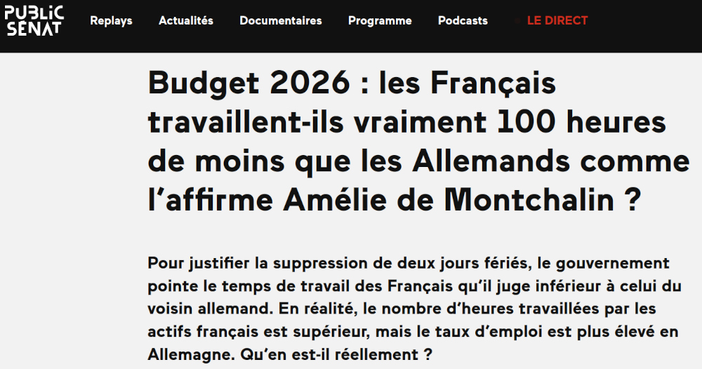 copie d'écran intro de l'article de Public Sénat rectifiant les infos de la minstre de Montchalin