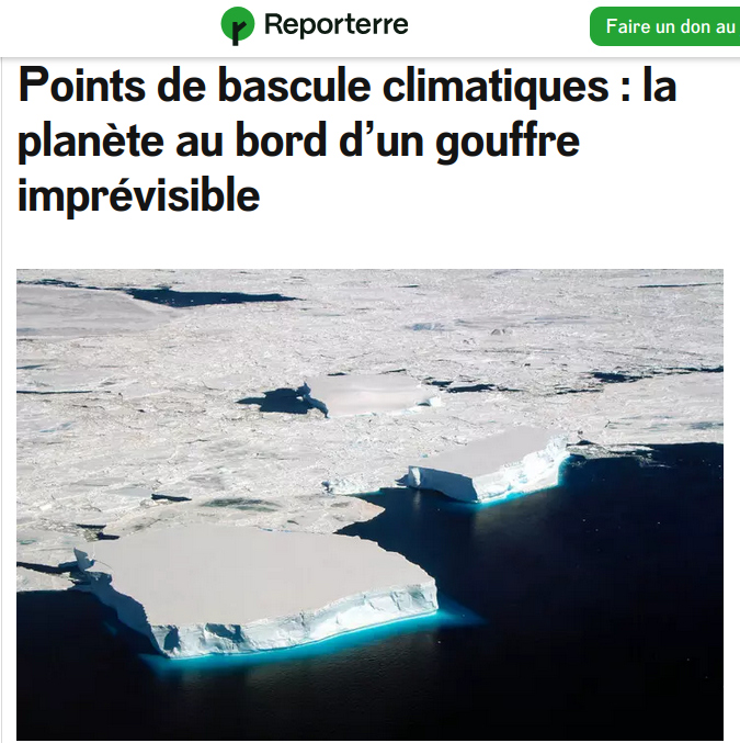 copie d’écran du site Reporterre une photo de la banquise