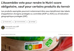 copie d'écran france info AOP et autres IGP dispensées de nutriscore