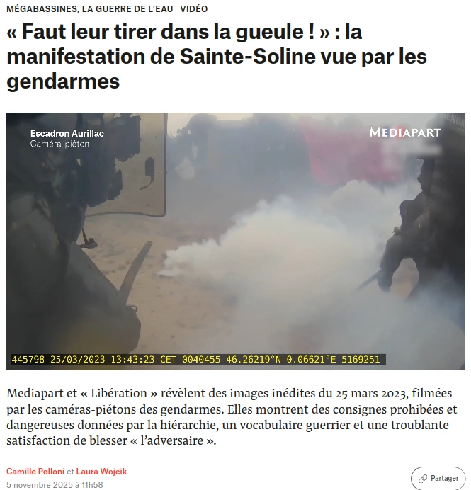 copie d'écran Mediapart titrant "faut leur tirer dans la gueule