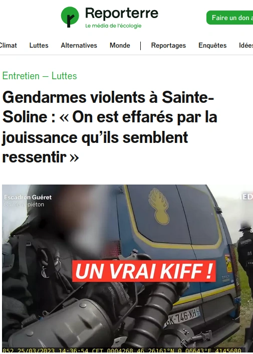 site reporterre titre : on est effarés par la jouissance qu'ils semblent ressentir