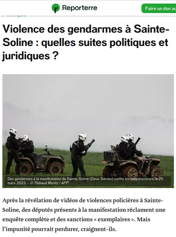 copie écran site Reporterre titre quelles suites politiques et juridiques 