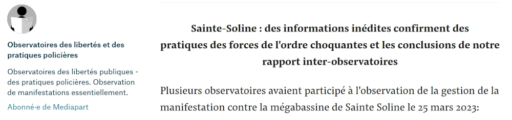 observatoire des Libertés Sainte Soline des infos inédites confirment des pratiques choquantes