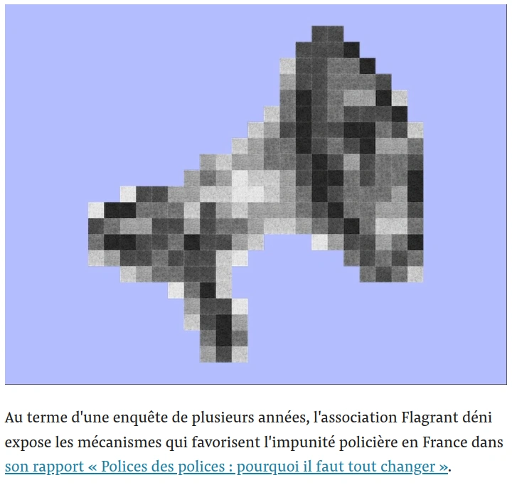 capture d'écran de l'article de blog de Falgrant Déni annonçant son rapport ressorts d’une impunité policière grandissante