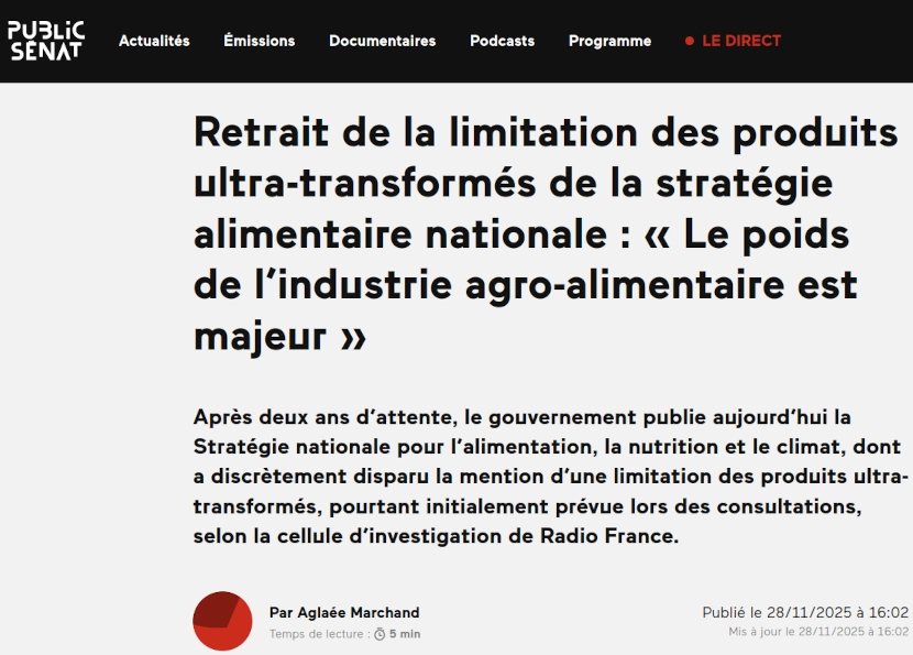 titre Public Sénat : stratégie alimentaire le de l'industrie agro-alimentaire est majeur ,poids des